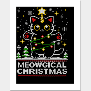 Meowgical cat Christmas ugly sweater Posters and Art